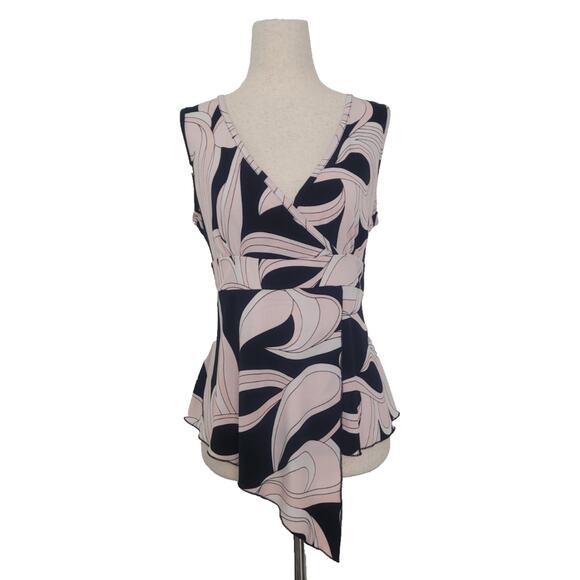 Y2K Babydoll Asymmetrical Swirl Abstract Print Top Sz PM Coquette Mod Retro 70s - Picture 1 of 9